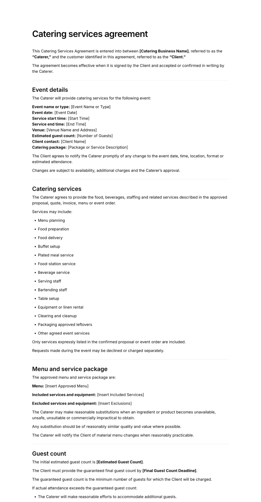 Catering contract PDF