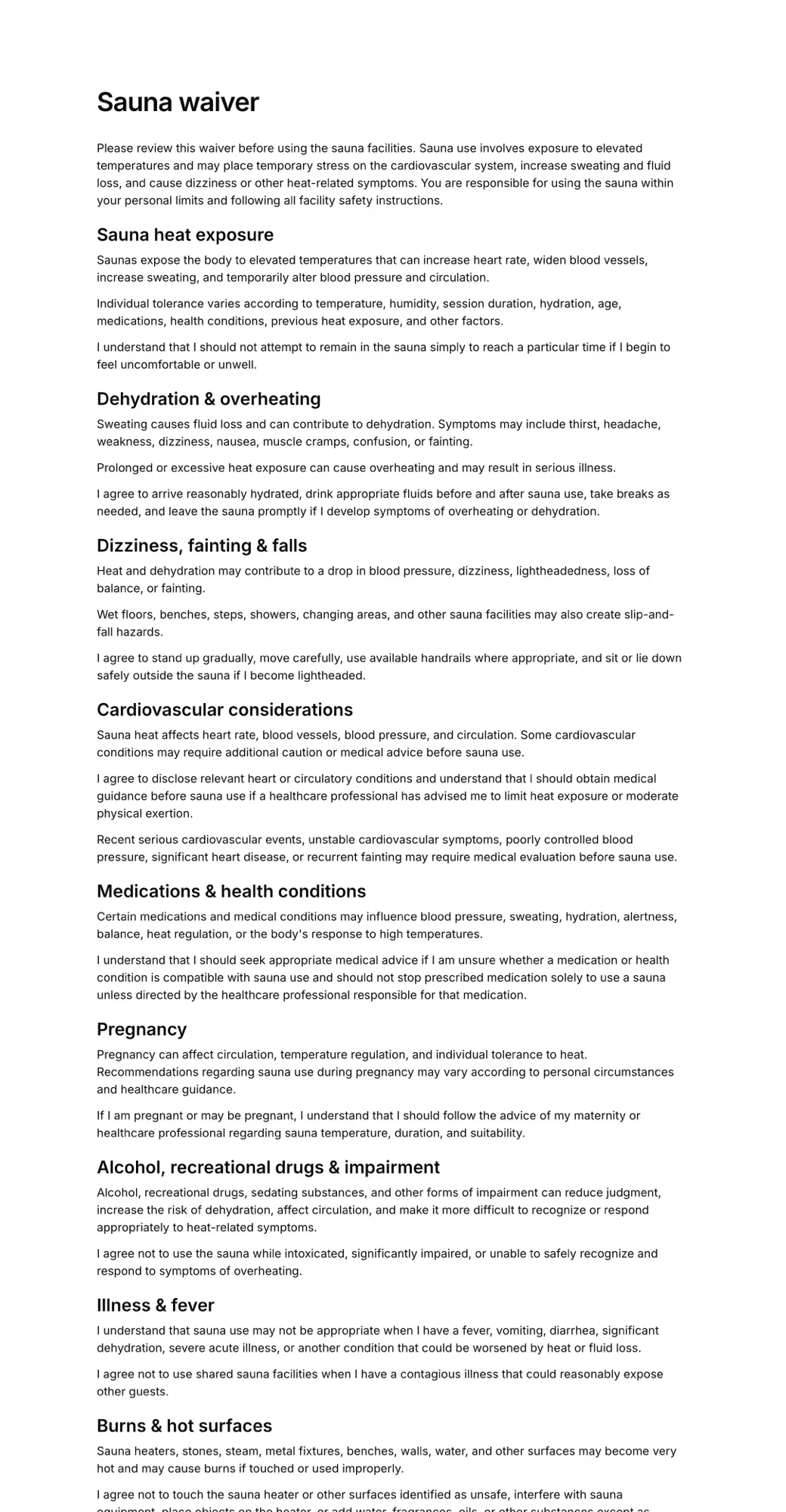 Sauna waiver PDF