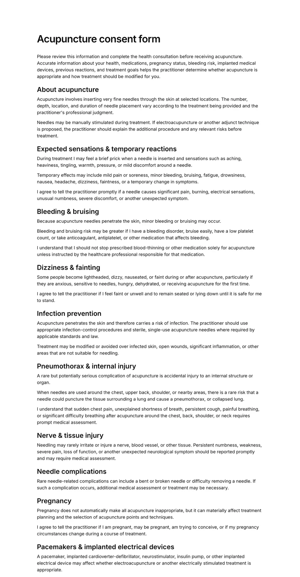 Acupuncture consent form PDF
