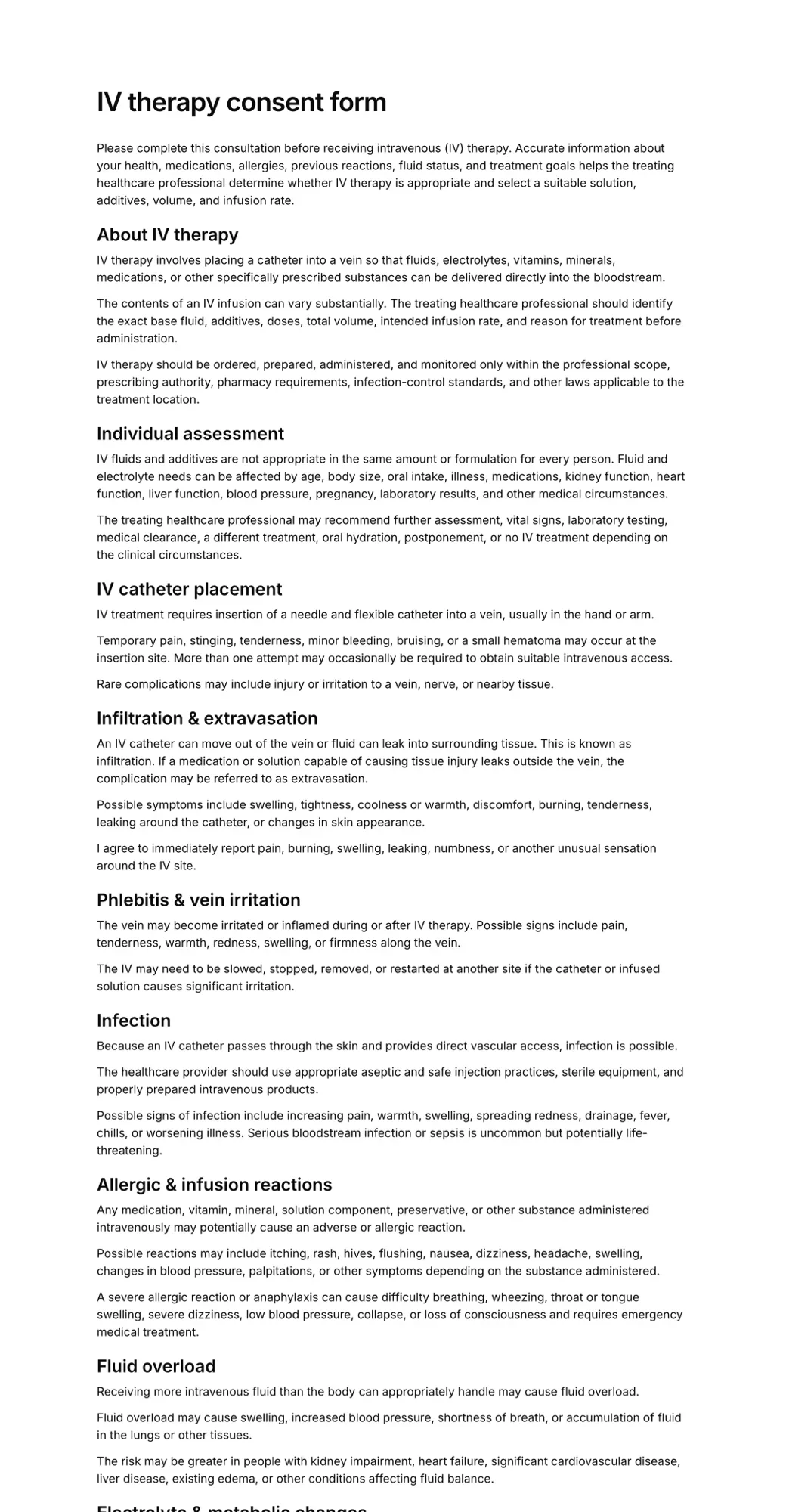 IV therapy consent form PDF