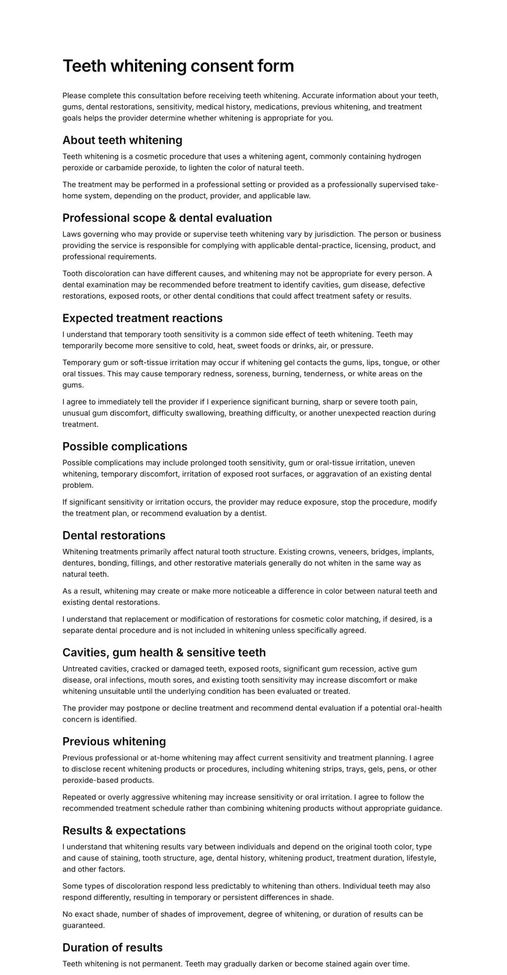 Teeth whitening consent form PDF