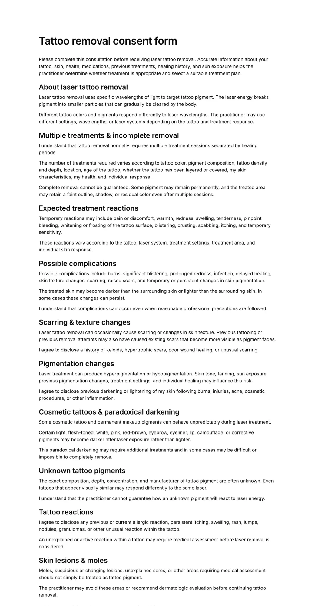 Tattoo removal consent form PDF