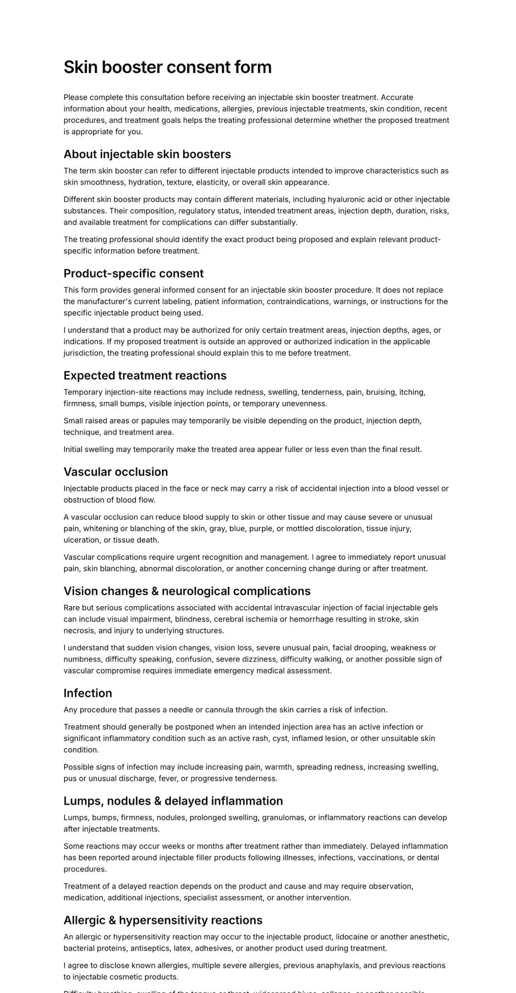 Skin booster consent form PDF