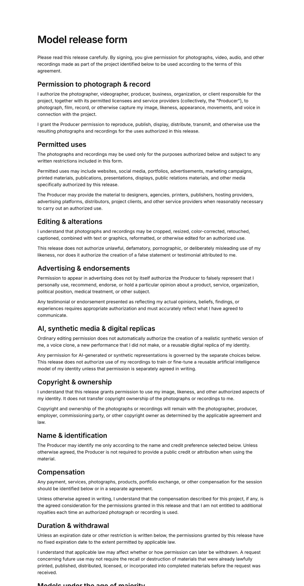 Model release form PDF
