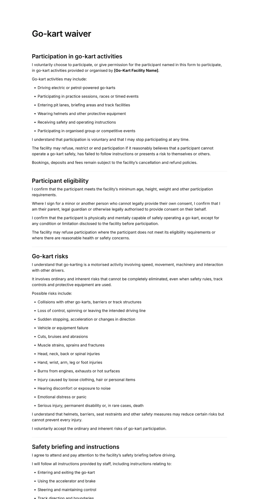Go-kart waiver PDF