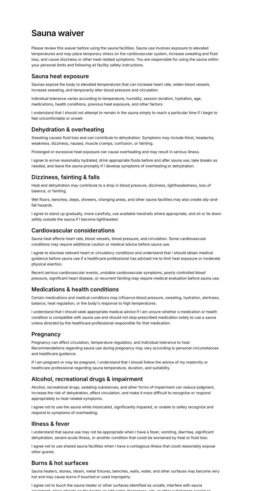 Sauna waiver PDF